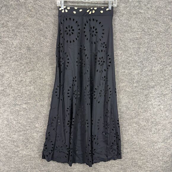 Unbranded Skirt Women M Medium Black Crochet Maxi Long Mid Rise Pull On Casual - Picture 2 of 6